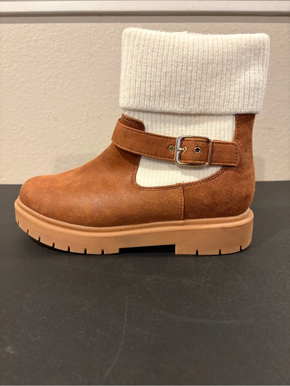 Cat & Jack Kristie Cognac Knit Cuff Boots Youth Size 3Y NWT Fast Shipping